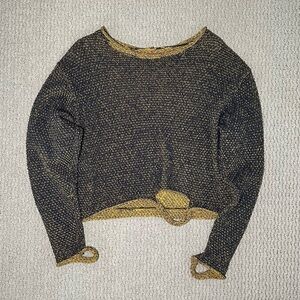 Eckhaus Latta Navy and Yellow Cropped Knit Sweater